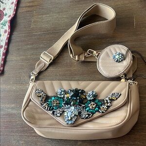 Embellished Tan Crossbody Bag
